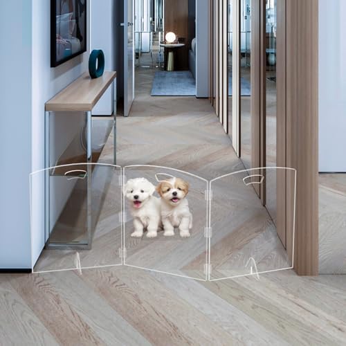 Clear Freestanding Dog Gate for Indoor Use, Pet Gates for Doorways no Drilling by ZEDEGLOW