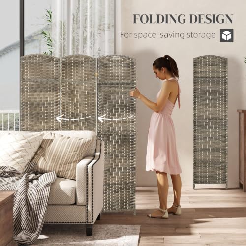 HOMCOM 3 Panel Room Divider 6 Ft Privacy Screen Hand-Woven Dark Rustic Oak - Image 3