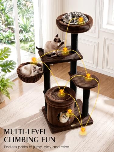 52" Cat Tree Tower for Large Cats, Modern Corduroy, Stable Base - Image 5