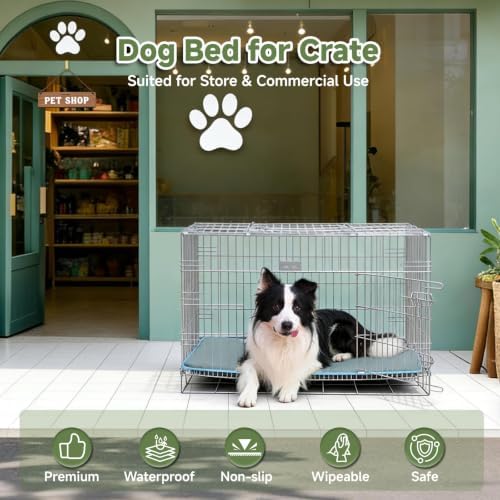 Outdoor XL Dog Crate Pad Bed, Waterproof Wipeable Mat, Dusty Blue - Image 5