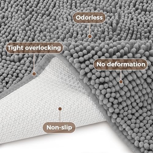Bcoimo Bath Rug Mat, 60x24 Chenille Non Slip Grey Long Bathroom Runner Rugs - Image 4