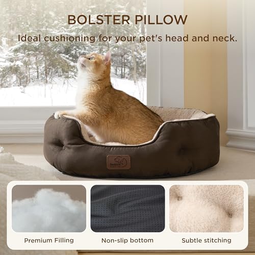 Bedsure Self Warming Cat Bed, Round Washable Small Dog Bed, 20In Brown - Image 4