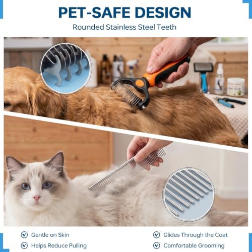 Pet Grooming Comb, Deshedding Dog Brush & Undercoat Rake - Image 5