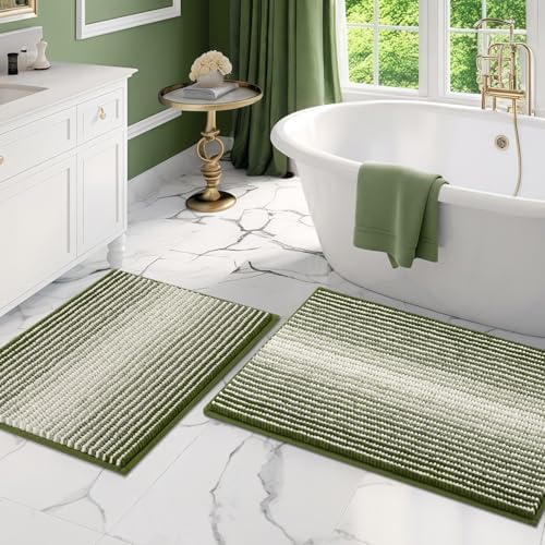 BSICPRO Bathroom Rugs Sets 2 Piece, Non Slip Striped Bath Mats by BSICPRO