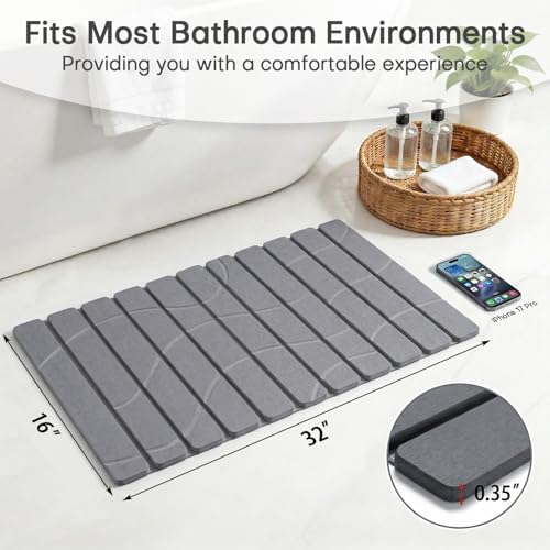 Linidcoud Foldable Stone Bath Mat, Non Slip Large Diatomaceous Shower Mat - Image 2