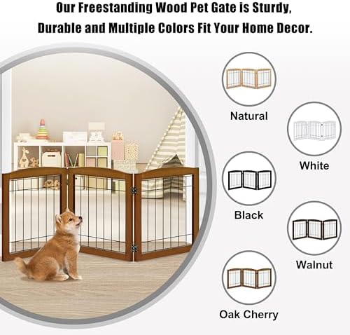 LZRS 3-Panel Freestanding Foldable Wooden Dog Gate –Solid Wood & Steel Wire - Image 4