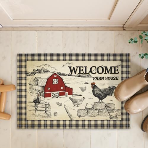 Giwawa Farmhouse Rooster Bath Rug Country Chicken Shower Rug Absorbent Bath - Image 7