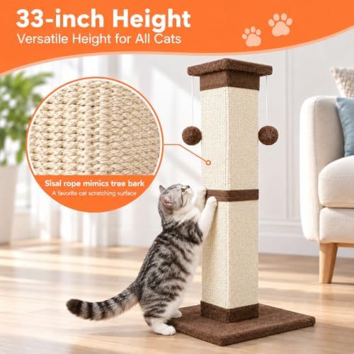 SOCATER Cat Scratching Post 33 Inch Nature Sisal Cat Scratch Post - Image 7