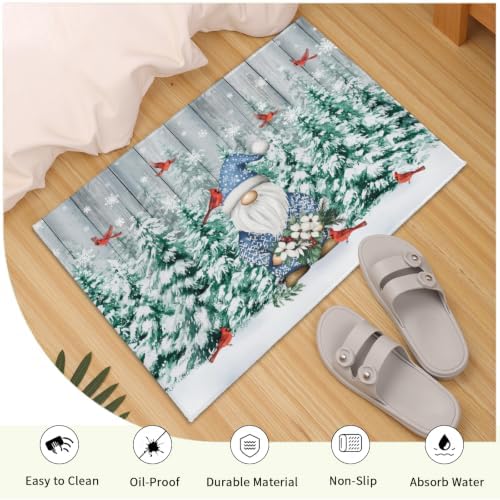 Giwawa Winter Gnome Bath Rug Pine Tree Absorbent Bathroom Rug Holiday Washable - Image 5