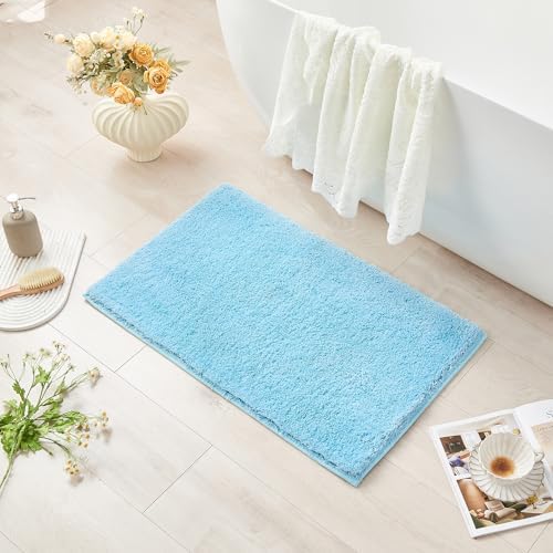 CozeCube Blue Shaggy Bath Mat 24"x16" Non Slip Washable Rug - Image 2