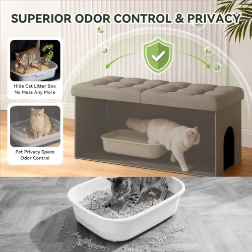 3-in-1 Cat Litter Box Enclosure Furniture, Cat Ottoman - Image 3