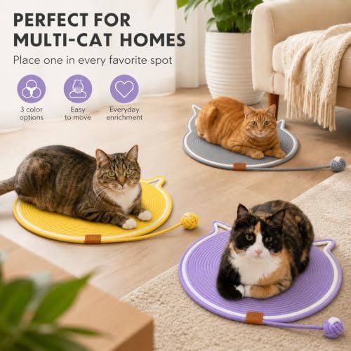 19 Inch Round Cat Scratch Mat, 2-in-1 Floor Scratcher & Lounge Pad - Image 7