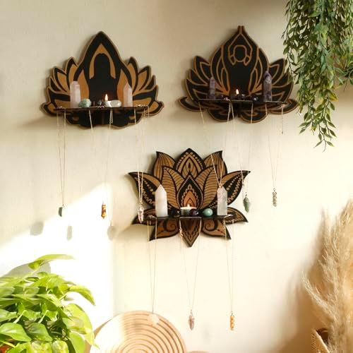 Artilady Lotus Crystal Shelf Display Wall Decor, Witchy Wood Storage Shelves by Artilady