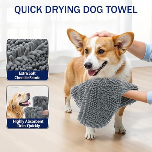OLANLY Chenille Dog Bath Towel 38x15, Ultra Absorbent Quick Dry Pet Towel - Image 2