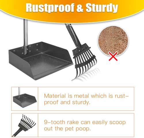 TOOGE Metal Pooper Scooper for Dogs Heavy Duty Long Handle Rake & XL Tray - Image 4