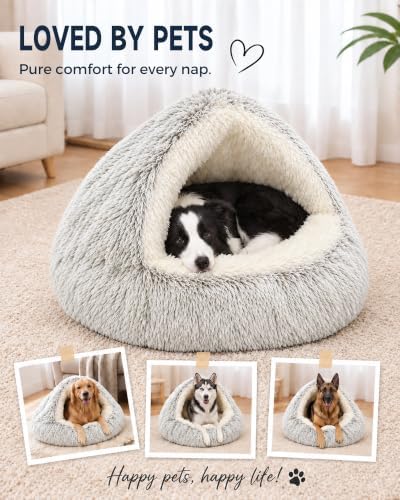 ShinHye Round Plush Fluffy Hooded Cat Bed Cave, Cozy - Image 6