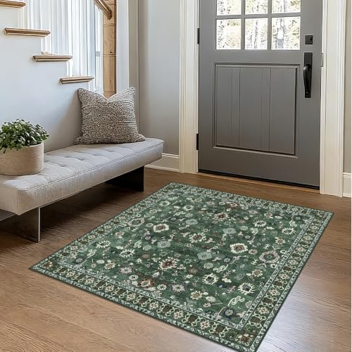 Washable 3x3 Square Rug for Entry Bathroom Kitchen Bedroom Green by NYZEL