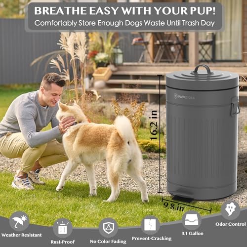 PAWZIDEA Dog Poop Trash Can Outside Odor Control, 3.1 Gallon, Waterproof - Image 4