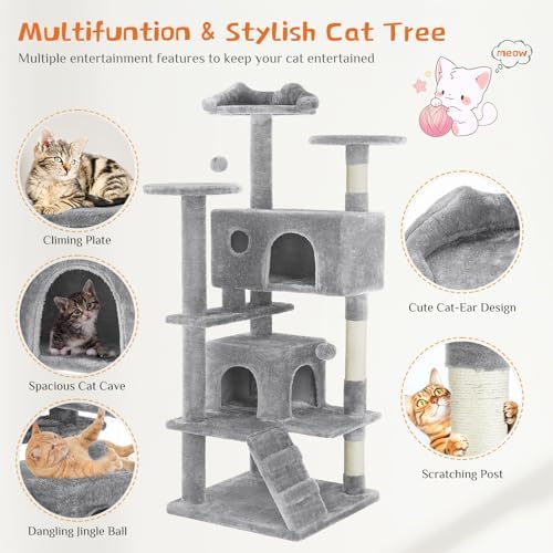 54 Inch Cat Tree Tower with Natural Sisal Scratching Post - Image 2