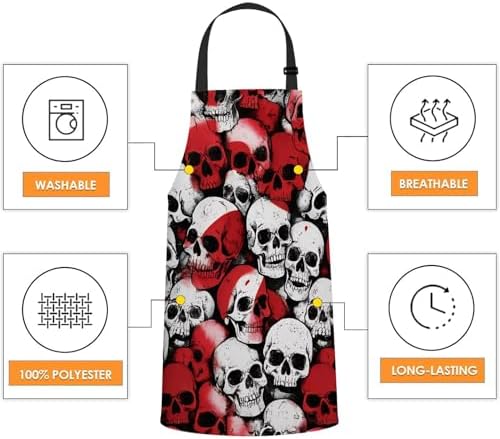 Skull and Blood Pattern Apron Adjustable Neck Bib Apron - Image 4