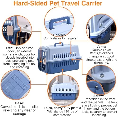 Pets Carrier, Hard-Sided, for Cat up to 14lb, Suit for Airline/Road Travel - Image 2