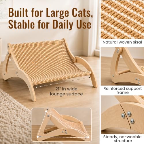 XL Sisal Cat Scratcher Bed for Large Cats|Stable Wood Cat Lounge|21x21x10 - Image 5