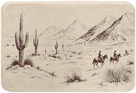 Cowboys Bath Rugs Wild West Desert Lanscape Silhouette Bathroom Mat Soft Plush by Unknown