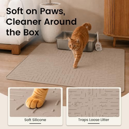 OHMO Large Cat Litter Mat, 31.5x23.6 Silicone Trapping Mat Beige - Image 3