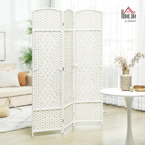 HOMCOM 3 Panel Room Divider 6 Ft Privacy Screen Hand-Woven White - Image 2