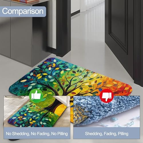 Tree of Life Bath Mat, Fast Drying Colorful Leaf Bathmats - Image 4