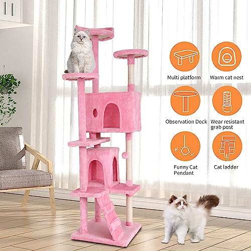 BestPet | 70" Cat Tree Tower | Pink | Sturdy Multi-Level Cat Tree - Image 5