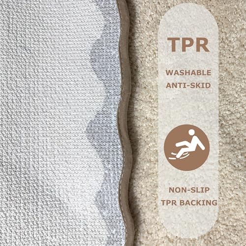 Farmhouse Decor Cute khaki Scalloped Bathroom Mat, Fun Plush Luxury Microfiber - Image 7