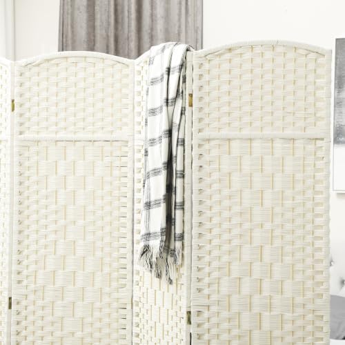 HOMCOM 4 Panel Room Divider 6 Ft Privacy Screen Hand-Woven White - Image 6