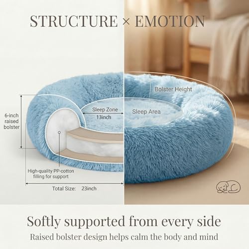 nononfish Soft Round Dog Bed for Small Dogs, Calming Plush Pet Bed - Image 4