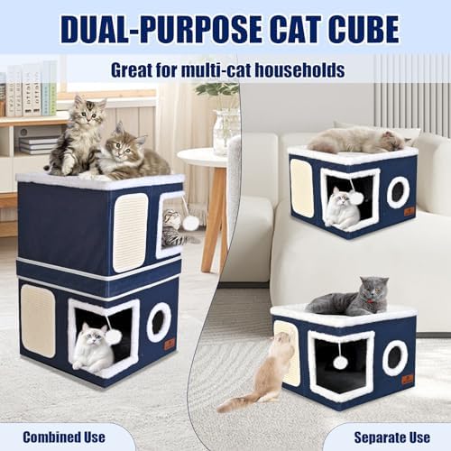 2-Story Cat House for Indoor Cats, Dual-Purpose Cat Cave Bed - Image 3