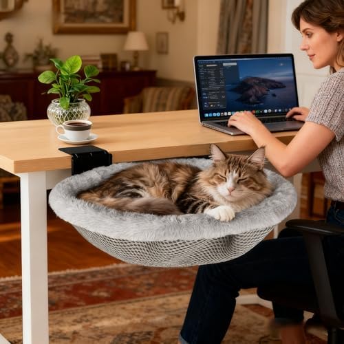 Cat Desk Bed | Supports 50 lb | Desk Mounted Cat Bed Cat Hammock by LWBROS