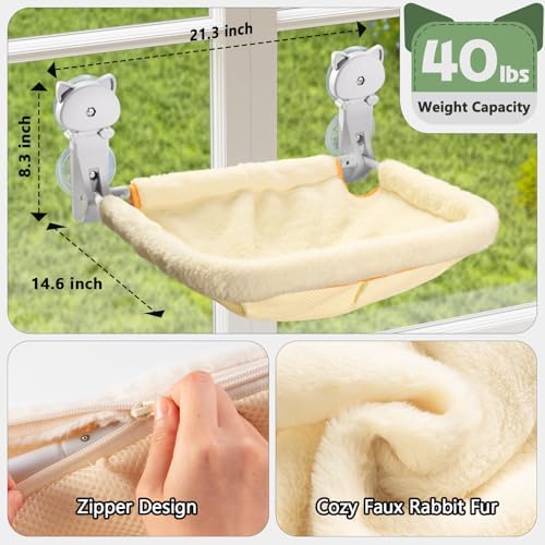 JUNSPOW Cat Window Perch Cordless, Foldable & Stable Cat Beds- Breathable Cat - Image 5