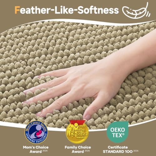 Ophanie Beige Toilet Rugs U-Shaped 24x20, Soft Chenille Contour Bath Mat - Image 3