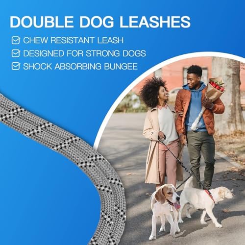 MingXpets Double Dog Leash, 360° Swivel Tangle Free Bungee Walking Training - Image 2
