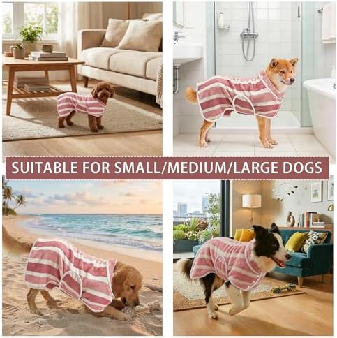 Fast‑Drying Dog Bathrobe, Absorbent Striped Pet Towel - Image 5