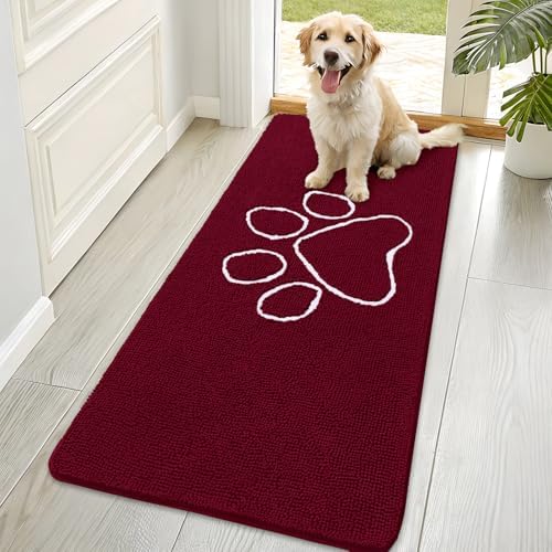OLANLY Dog Door Mat for Muddy Paws 70x35, Paw Print Design Chenille Mud Mat by OLANLY