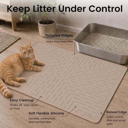 OHMO Large Cat Litter Mat, 31.5x23.6 Silicone Trapping Mat Beige - Image 2