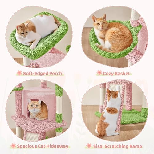 Yaheetech 42in Pink Cactus Cat Tree Tower - Image 4