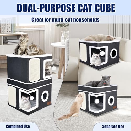 2-Story Cat House for Indoor Cats, Dual-Purpose Cat Cave Bed - Image 3