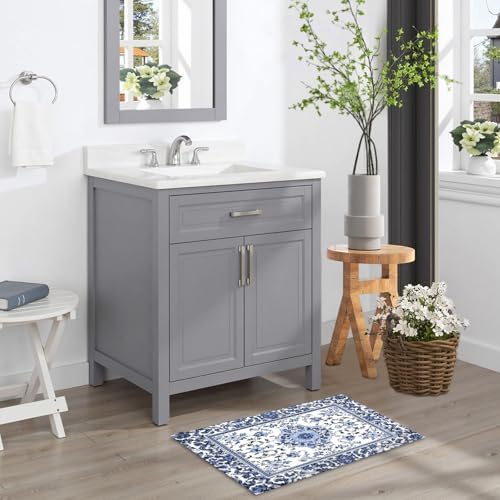 Giwawa Boho Floral Bath Rug Blue Leaves Soft Absorbent Bath Carpet 20x32 Inch - Image 7