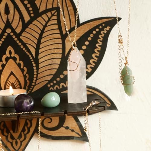 Artilady Lotus Crystal Shelf Display Wall Decor, Witchy Wood Storage Shelves - Image 5
