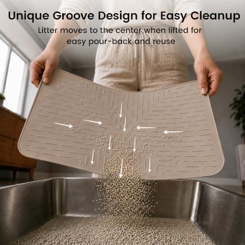 OHMO Cat Litter Mat, 23.5x16 Silicone Trapping Mat Beige - Image 4
