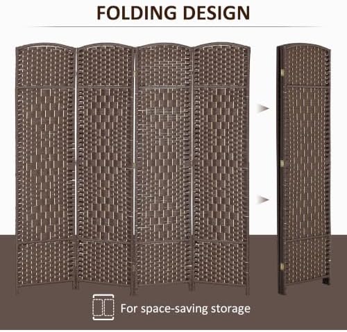 HOMCOM 4 Panel Room Divider 6 Ft Privacy Screen Hand-Woven Brown - Image 3