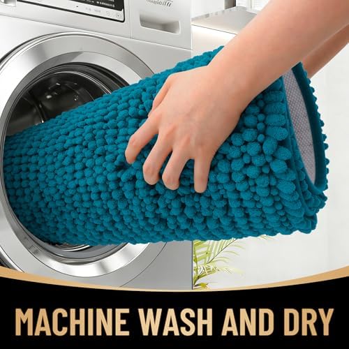 OLANLY Thick Chenille Bathroom Runner Rugs Mats 59x24, Peacock Blue - Image 4