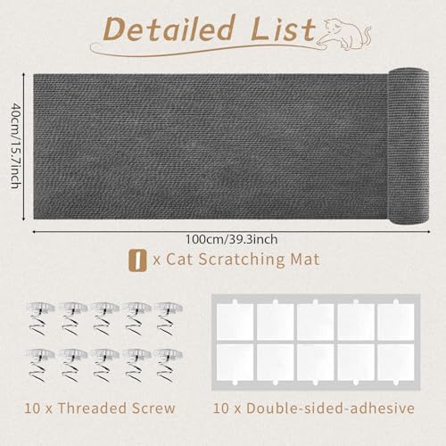 Heavy Duty Cat Scratch Mat for Couch, Dark Grey, 39.3x15.7Inch - Image 2
